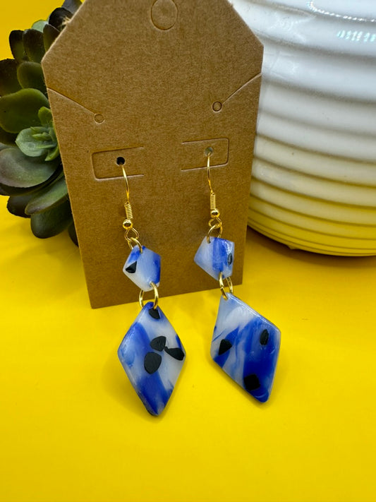 Blue Marble Polymer Clay Earrings, Clay earrings, Dangle Earrings, Statement Earrings, handmade earrings, lightweight earrings