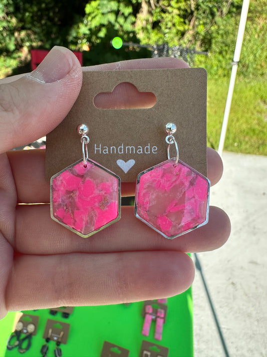 Pink and silver Polymer Clay Earrings, Clay earrings, Dangle Earrings, Statement Earrings, handmade earrings, lightweight earrings